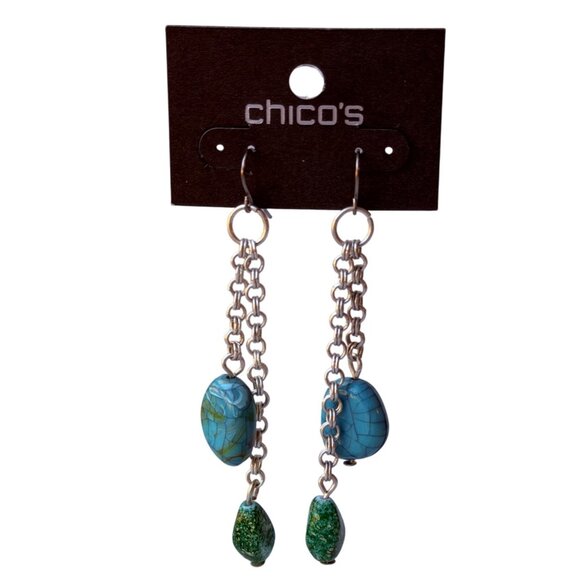 Chico's Jewelry - Chico's Vintage‎ Y2K Turquoise Green Stone Chain Earrings Long Boho Dangles NOS